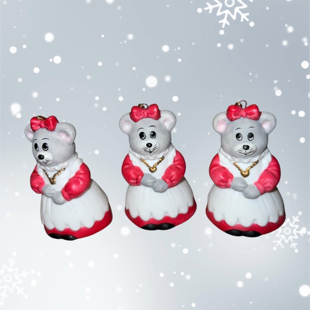 Vtg Mouse Ornament / Scent Beads Holder Nobel Hall Ceramic Hanging Christmas Set